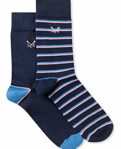 Crew Clothing 2 Pack Stripe/Plain Socks