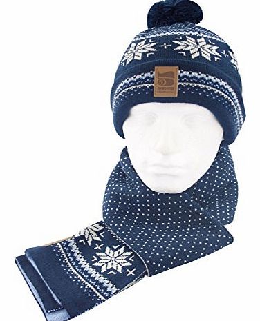 Bobble Knitwear Hat Scarf Winter Xmas Set Dress Blue