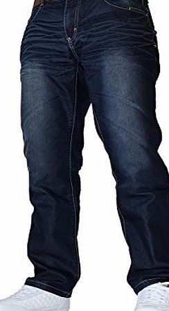 Crosshatch FARROW Mens Belted Jean Soft Fabric Dark Wash Waist 32 Leg 32`` (32R) Farrow- Blue Belted Denim Slim Fit Leg