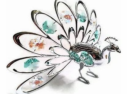 CRYSTAL-LIST CRYSTOCRAFT PEACOCK BIRD FIGURINE ORNAMENT WITH SWAROVSKI CRYSTALS