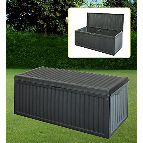 BLACK PLASTIC GARDEN STORAGE BOX LID PATIO SHED UTILITY CUSHION CHEST 747519