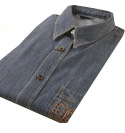 Mens D&G Denim Logo Long Sleeve Shirt With Gold Stitched Logo