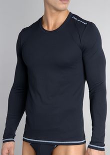 Piquet round neck long sleeve t-shirt