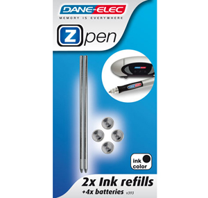 Batteries for Zpen V393 (4 Pack) and 2 Ink Refils (BLACK) - Ref. EM-AC-DP-KIT2