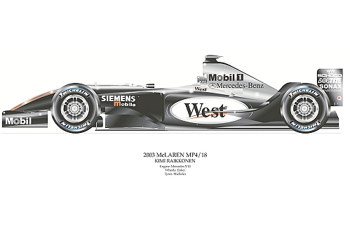 Mclaren MP 4/18 signed by artist Measures 48cm x 32cm (19x13)