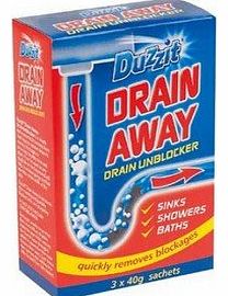 DRAIN AWAY DRAINS UNBLOCKER UNBLOCK CLEANING SINKS SHOWERS BATHS HOME BATHROOM