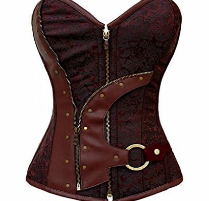 Dear-lover Womens Brocade Steampunk Corset Medium Size Brown