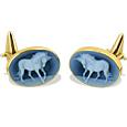 Del Gatto Horse Cameo Agate and 18K Gold Cufflinks