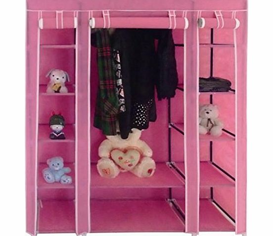 Delta TRIPLE CANVAS WARDROBE FULL RAIL SHELVES NEW BEDROOM STORAGE FURNITURE PINK