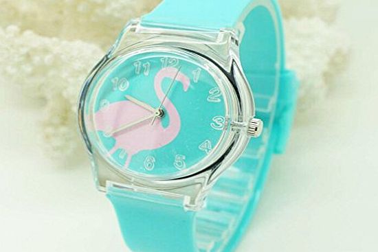 Denis Ftomov Blue Pink Swan Ladies Girls Rubber Analog Sport Watch XMAS Gift (Blue)