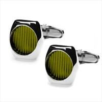 denisonboston Green Skimm Stripe Cufflinks by