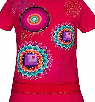 Desigual Girls Printed Short sleeve T-Shirt - Pink - Rose (Fuchsia Rose) - 7 Years