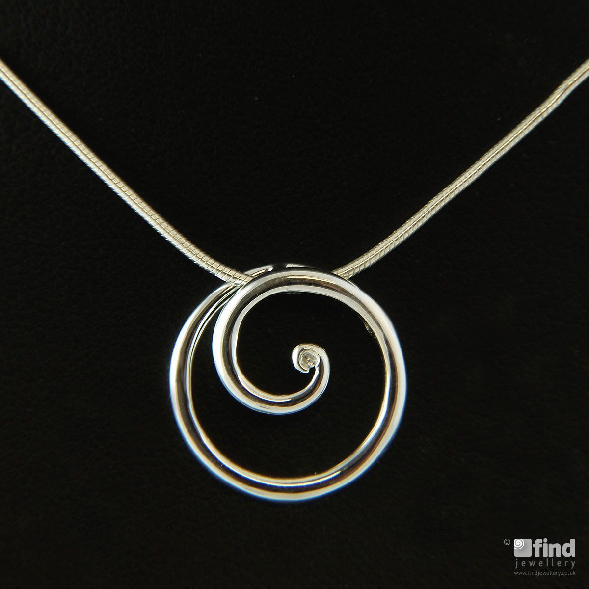 Dew Sterling Silver Diamond Swirl Necklace