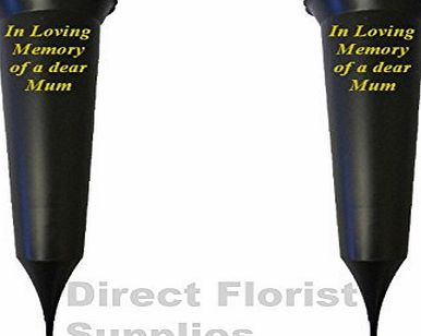 DFS 2 X In Loving Memory Mum, Quality British Made Ridgid Black Grave Flower Vase Funeral Spike Crematorium.