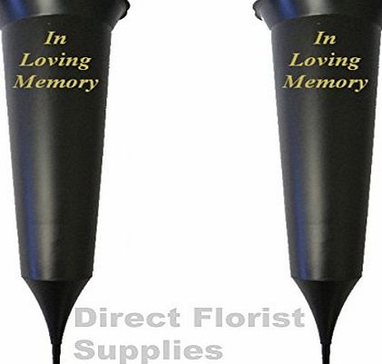 DFS 2 X In Loving Memory Quality British Made Ridgid Black Grave Flower Vase Funeral Spike Crematorium.