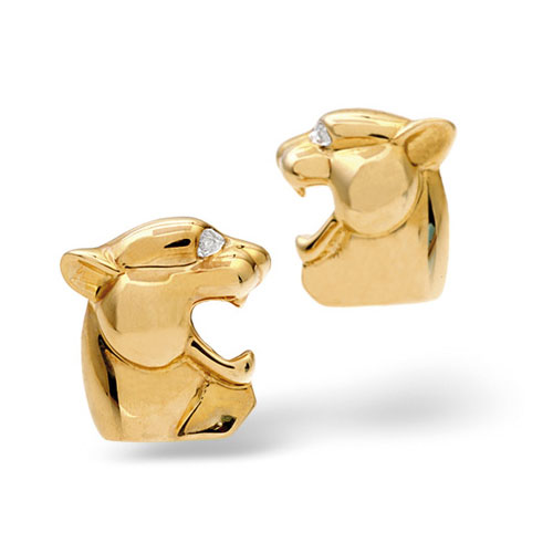 Diamond Essentials 0.02 Carat Diamond Tiger Cufflinks In 9 Carat Yellow Gold