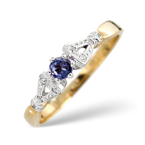 0.17 Ct Tanzanite and 0.17 Ct Diamond Ring In 9 Carat Yellow Gold