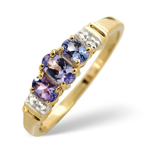 0.55 Ct Tanzanite and 0.02 Ct Diamond Ring In 9 Carat Yellow Gold