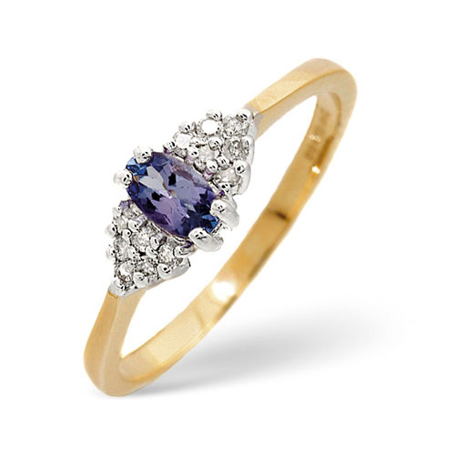 Oval Tanzanite and 0.09 Diamond Ring In 9 Carat Yellow Gold