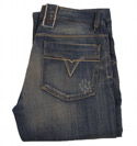 Blue Denim Button Fly Jeans - 34 Leg