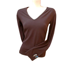 Button beltV-neck long sleeved top