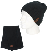 Kastro Black Beanie Hat and Scarf Set