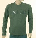 Mens Khaki Green Round Neck Long Sleeve T-Shirt