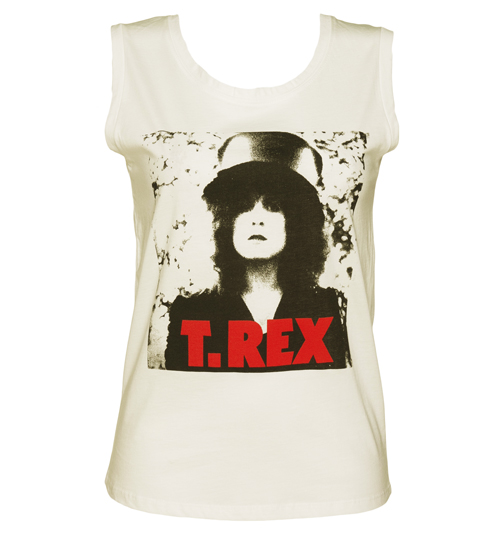 Ladies Sugar White T-Rex Photo Print Sleeveless