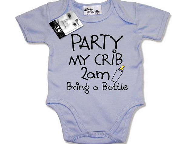 Dirty Fingers PARTY my crib 2am, Bring a Bottle, Baby Unisex Boy Girl Bodysuit, 12-18m, Blue