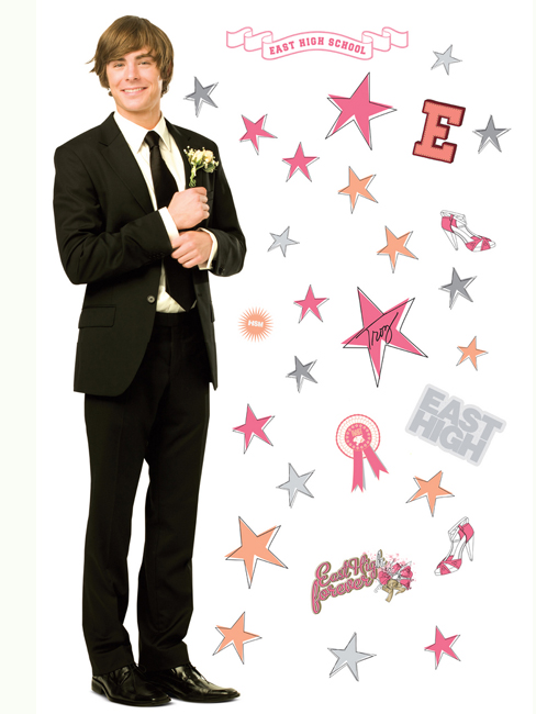 Disney High School Musical Giant Troy High School Musical Sticker plus 29 extra Wall Stickers