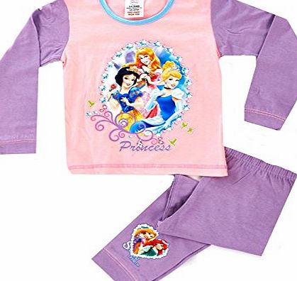 Disney Kids Girls Official Disney Princess Long Pyjamas Pjs Set 2 Piece Cuffed Bottom Trousers Size 3-4 Years