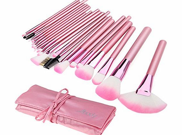 dodocool 22pcs Professional Make Up Brushes Eyeshadow Eyebrow Eyelash Eyeliner Lip Powder Blush Face Brush Powder Foundation Tool Wooden Handle  Leather Case Case Pouch Bag Pink