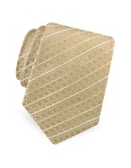 Beige All-over Logo Striped Woven Silk Tie