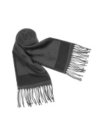 Dark Gray Signature Stripe Wool Fringed Long Scarf