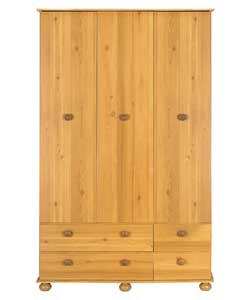 3 Door 4 Drawer Wardrobe - Pine