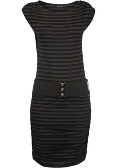 Dorothy Perkins Black/grey ruched belted dress