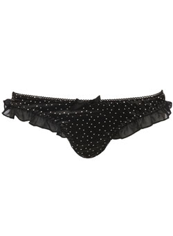 Black/ivory spot satin thong