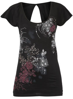 Black oriental floral top