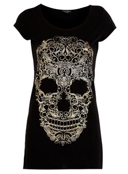 Black t-shirt with gold foil skull