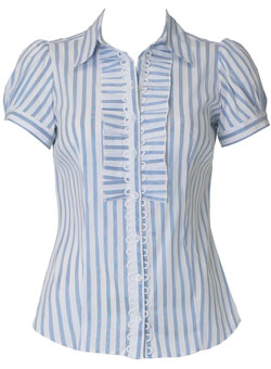 Blue stripe ruffle shirt