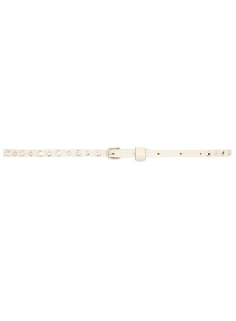 Cream leather stud skinny belt