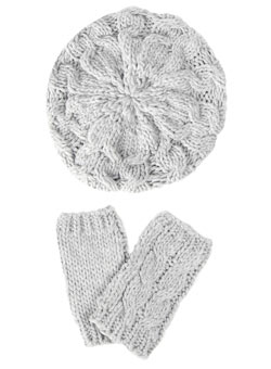 Grey hat and handwarmer set