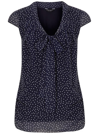 Navy spot pussybow blouse DP05375724