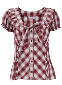 Dorothy Perkins Petite red check bow shirt