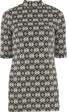 Dorothy Perkins, 1134[^]262015000708491 Womens Black And White Jacquard Tunic- Black