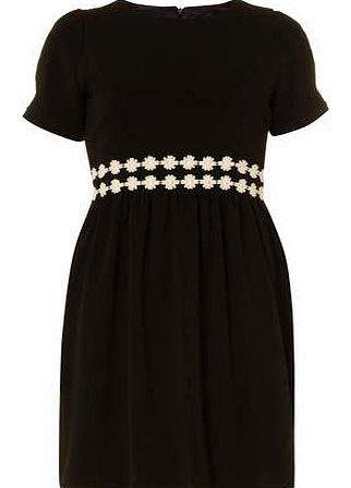 Womens Black Daisy Trimming Dress- Black