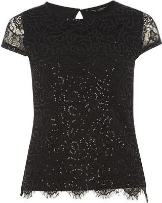 Dorothy Perkins, 1134[^]262015000709513 Womens Black Eyelash Sequin Tee- Black DP56453510