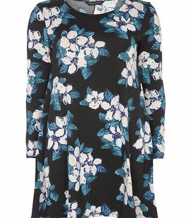 Womens Black Floral Swing Tunic- Black DP56396310