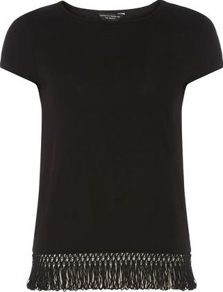 Dorothy Perkins, 1134[^]262015000709495 Womens Black Fringe Hem T shirt- Black DP56452910