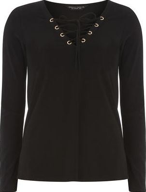 Dorothy Perkins, 1134[^]262015000708843 Womens Black Lace Up Eyelet Top- Black DP05605710